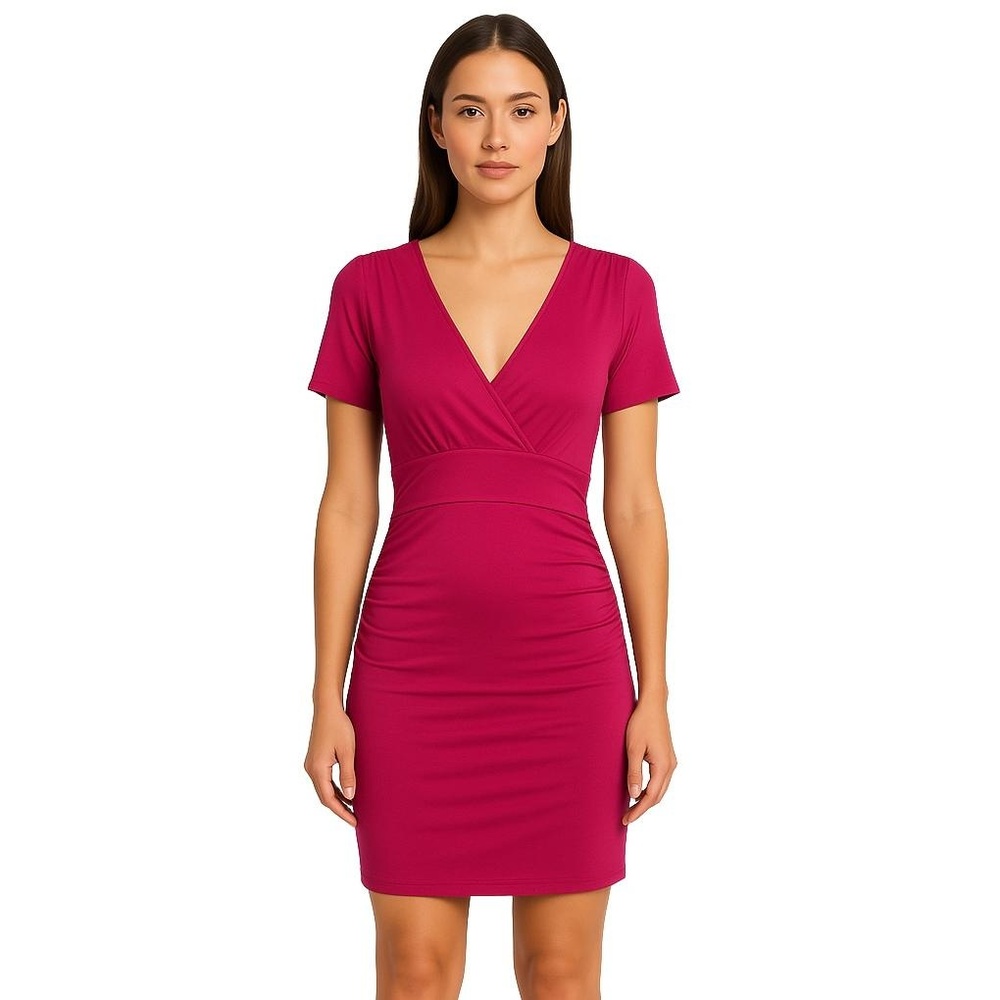 ALYN‎ PAIGE Fuchsia Ruched Short Sleeves Dress Medium